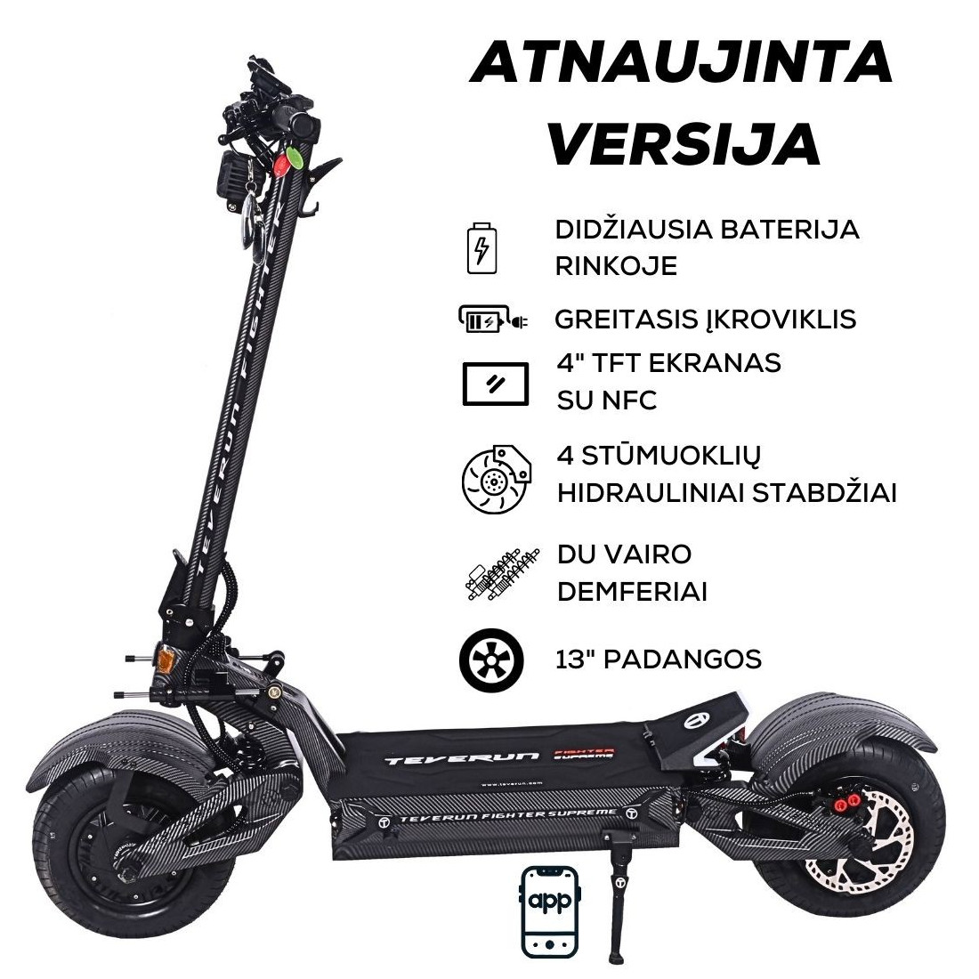 TEVERUN FIGHTER SUPREME 7260R 60Ah electric scooter | UPDATED Version 2024 (2nd Gen) | with APP and SMART BMS