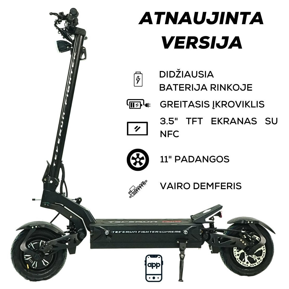 TEVERUN FIGHTER SUPREME 7260R 60Ah electric scooter | UPDATED Version 2024 (2nd Gen) | with APP and SMART BMS