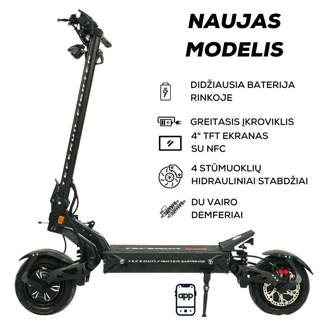 TEVERUN FIGHTER SUPREME 7260R 60Ah electric scooter | UPDATED Version 2024 (2nd Gen) | with APP and SMART BMS