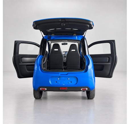 RIDE-E LUMA Blue — open doors and luggage access (AI studio visual)