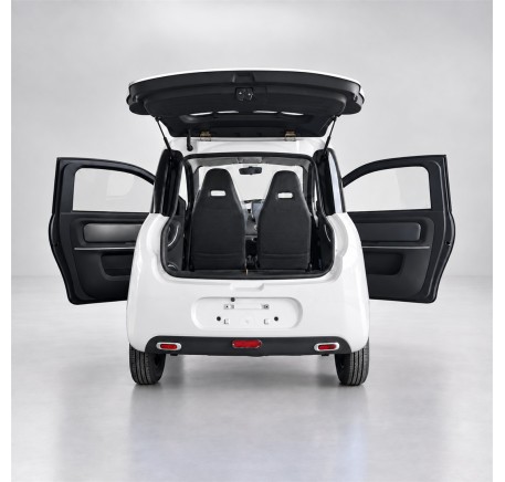 RIDE-E LUMA White — open doors and luggage access (AI studio visual)