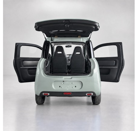 RIDE-E LUMA Mint grey — open doors and luggage access (AI studio visual)