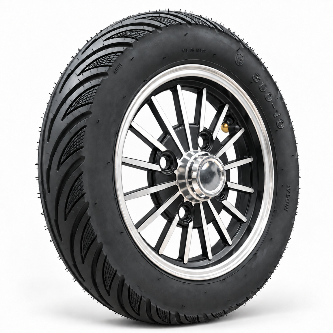 Rear left-side wheel rim with tire for the RIDE-E M20R / M20R PRO electric tricycle (14")